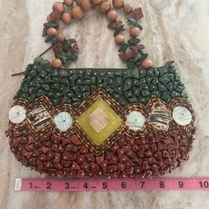 Handcrafted Beaded Green and Brown Bag